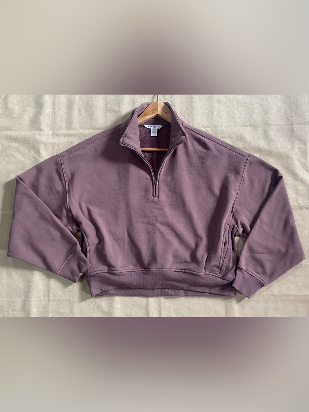 ATHLETA Forever Fleece Oversized 1/4 Zip Sweatshirt Medium Mauve Purple Plush